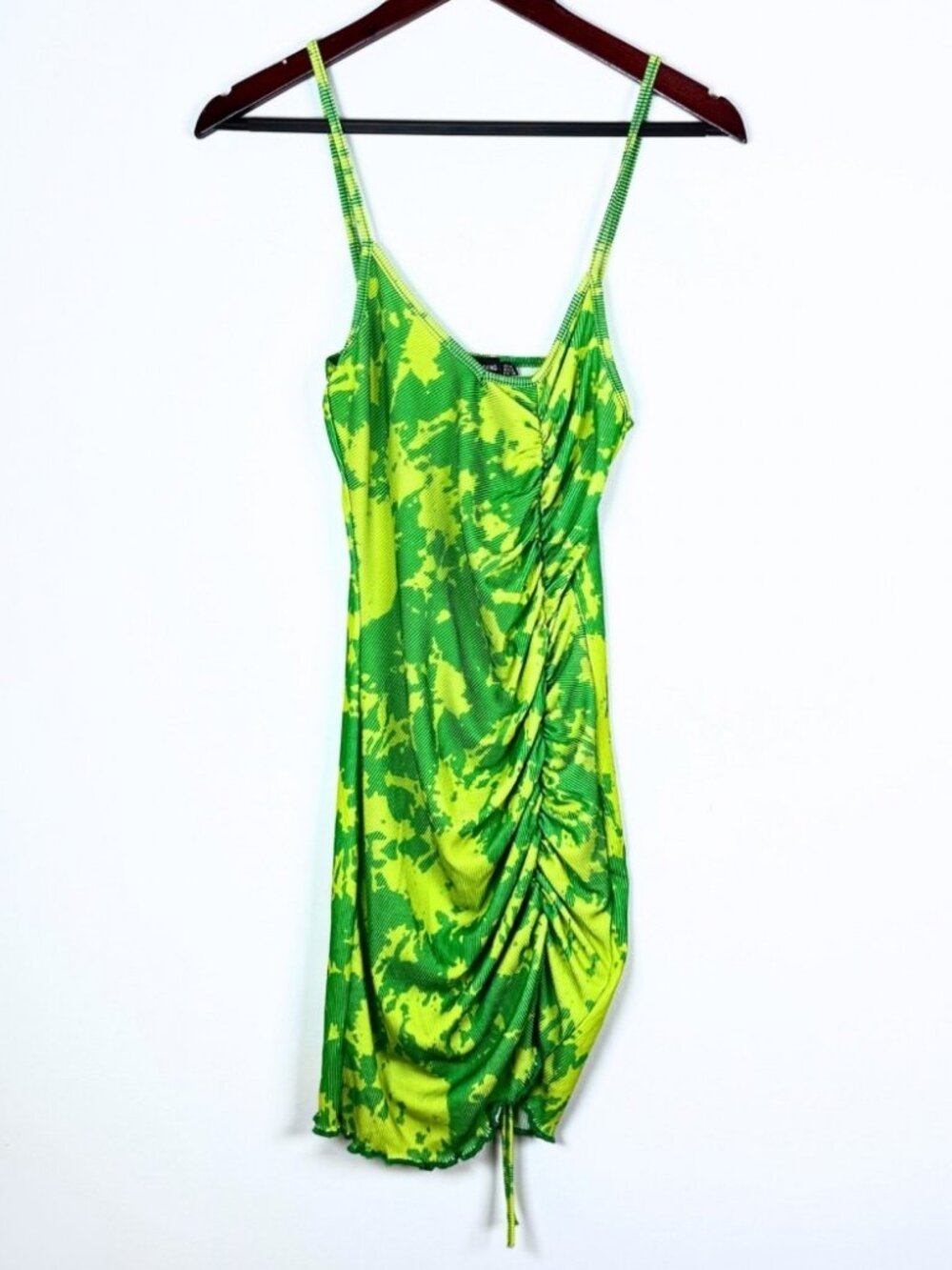 Neon Green Tie Dye Stretchy Bodycon Dress Size 6 Pretty Little Thing Rave Y2K